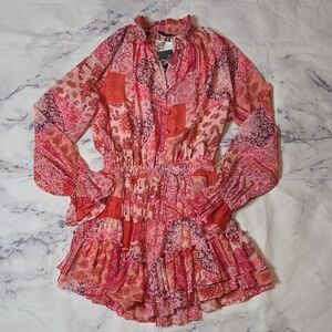 Fate Pink/Red Floral Paisley Patchwork Chiffon Dress